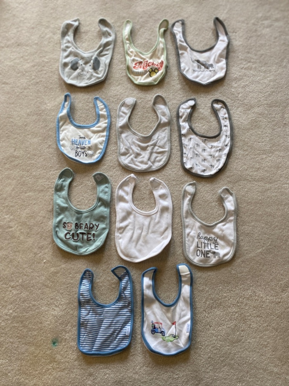 Baby Bib Set - Assorted Blue, White & Green